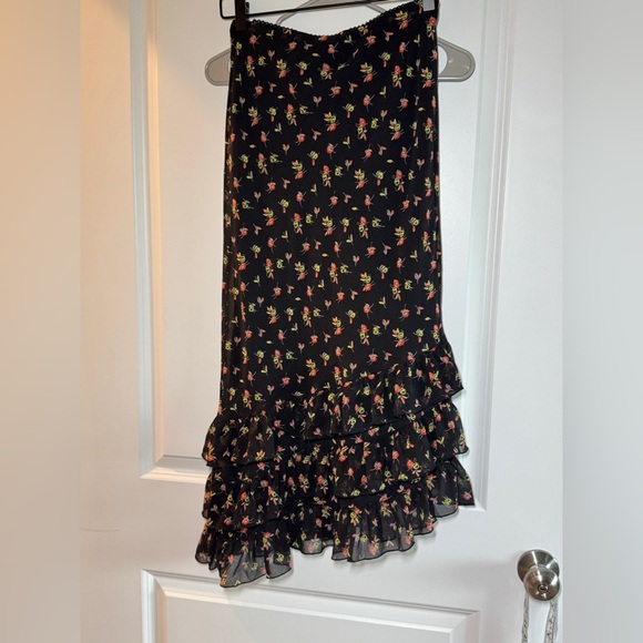 Kimchi Blue Black Floral Midi Skirt - Picture 1 of 8